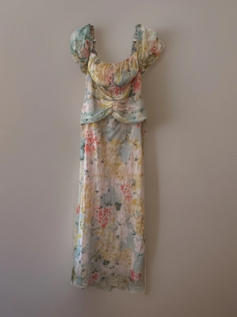 NWT Showpo Debina Midi Dress Pastel Floral Print Sweetheart Puff Sleeve Large XL